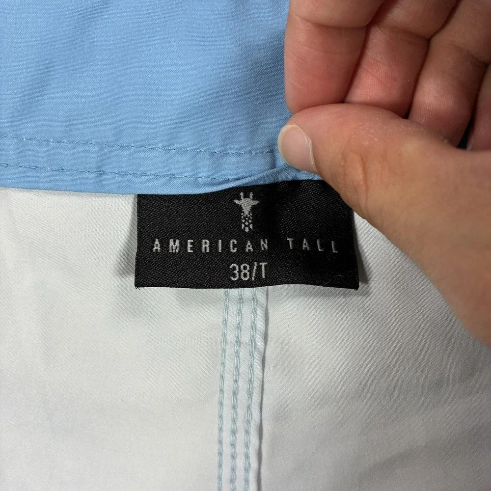 American Tall Board Shorts Mens 38 Blue Tie Dye Cargo Swim Trunks Drawstring